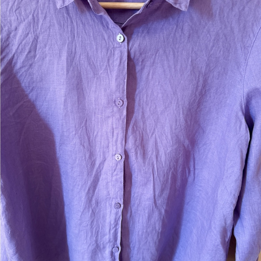 Handmade Women’s Linen Purple Button-Up Shirt Size M - Picture 3 of 5